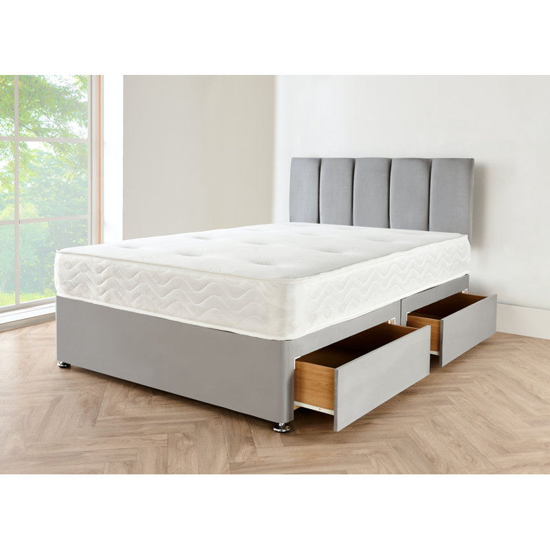 Aare Coilsprung Divan Bed Set, 140 x 190cm, Grey Suede