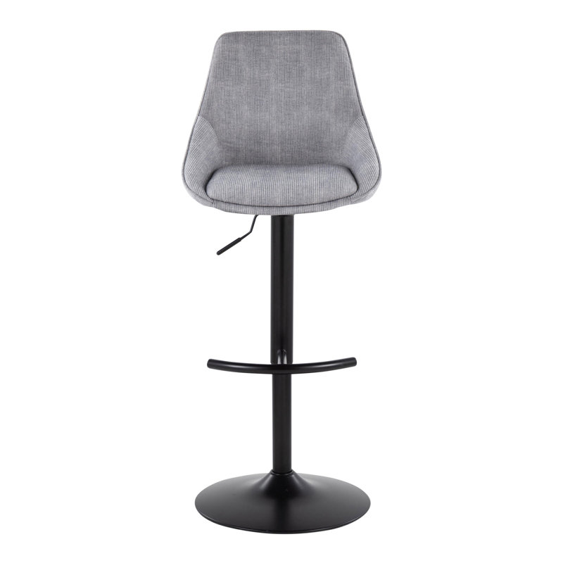 Grey Corduroy Adjustable Swivel Bar Stool with Black Metal Base