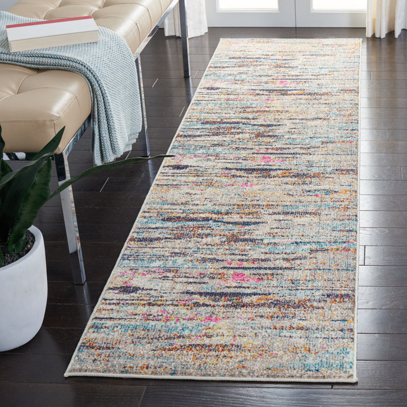 Tapis abstrait gris / turquoise / brun Riccio, Tapis de couloir 2 pi 2 po x 12 pi