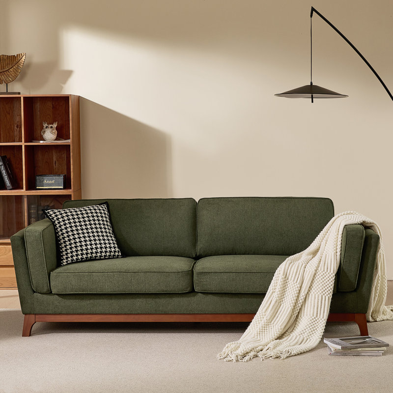 82" Upholstered Modern Square Arm Sofa, Green