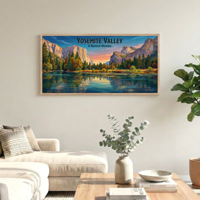 Yosemite Valley Canvas Framed Wall Art Oil Painting Print Set Of 1，48 x 24 inch