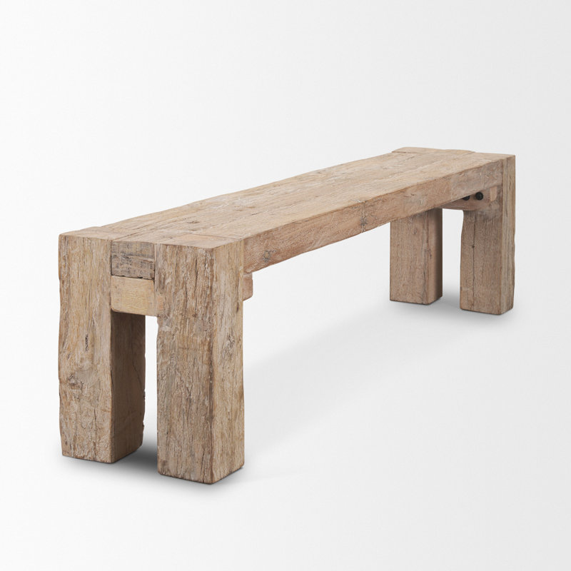 Landry Solid Reclaimed Wood Bench with Whitewash Finish and Blush Undertones, 18'' H x 70'' W x 14'' D