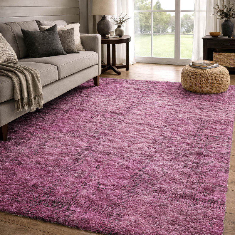 Tapis à poil long de qualité supérieure lavable à la machine ADS685, Rosé, 5 pi x 7 pi 6 po