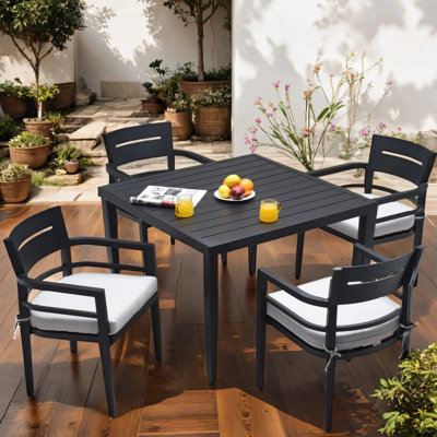 Outdoor Patio Aluminum 40"X40" Square Dining Table With Tapered Feet & Umbrella Hole, Ember Black