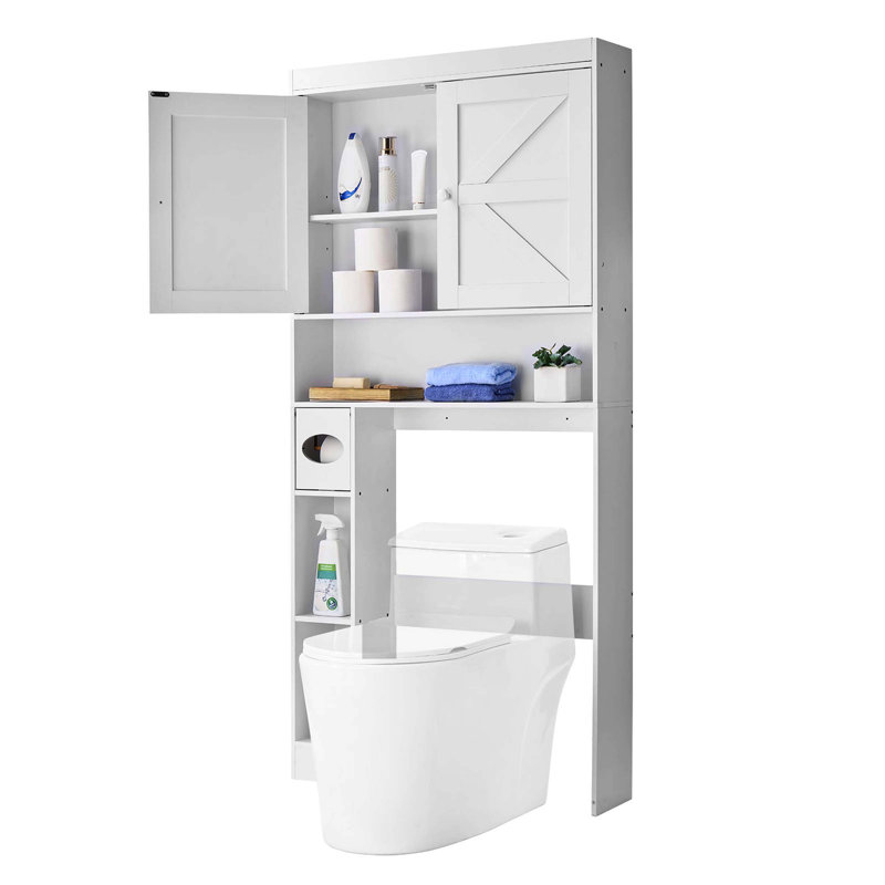 Armoire de rangement de salle de bain 67,5 pouces de hauteur blanche au-dessus de la toilette avec tablette intérieure réglable