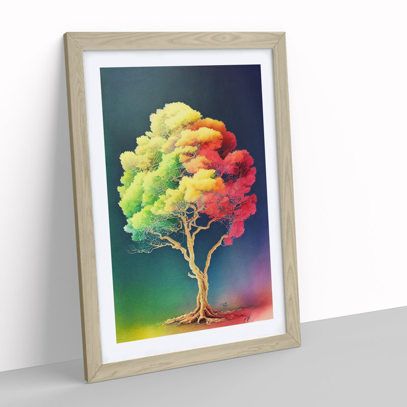 Lone Tree - Single Picture Frame Painting, 34cm H x 25cm W x 2cm D, Oak