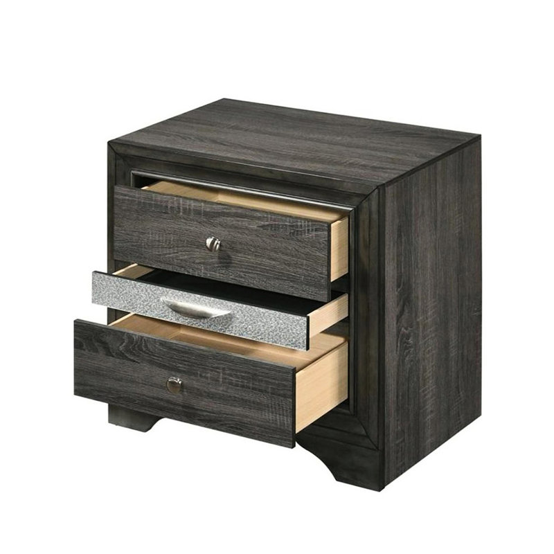 Table de chevet grise pour la chambre à coucher - 2 tiroirs et 1 compartiment de rangement pour bijoux, table de chevet texturée, tiroir à bijoux régulier, surface, offrent une option de rangement élégante