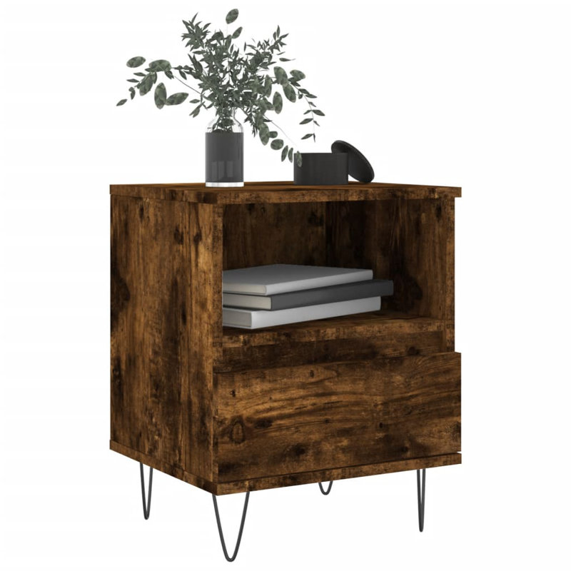 Ebenier 40cm W Manufactured Wood Bedside Table, Smoked Oak, Individual