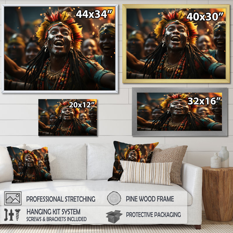 Célébration de la culture africaine II sur toile, Cadre flottant doré, H 16 po x l 32 po x P 1 po