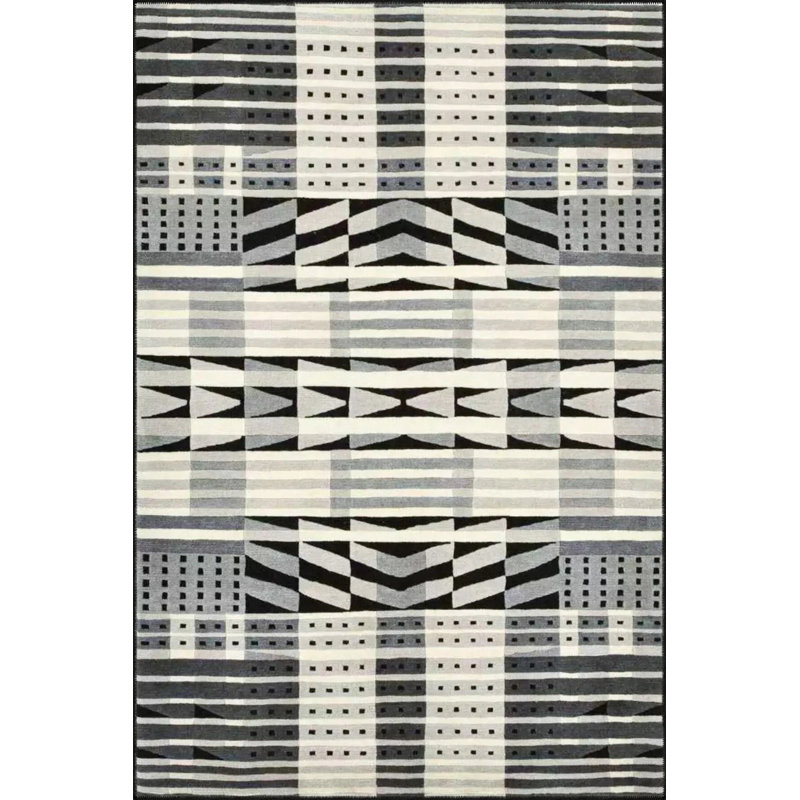 Black And White Rectangular Geometric Woven Carpet, Round 5'