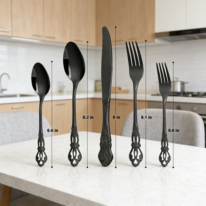 Ensemble de couverts Royal Royal noir pour 8 personnes, ensemble de couverts en acier inoxydable de qualité supérieure avec boîte-cadeau, ensemble de couverts polis miroir avec fourchettes et cuillères, service d'ustensiles allant au lave-vaisselle rétro