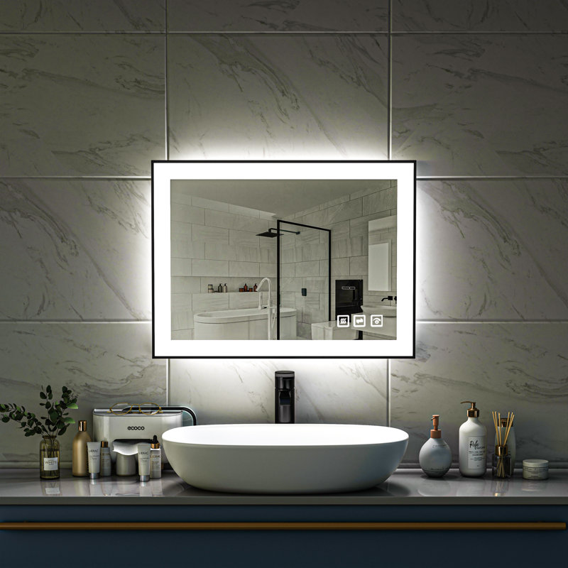 Miroir de salle de bain multifonctionnel éclairé, H 32 po x l 24 po
