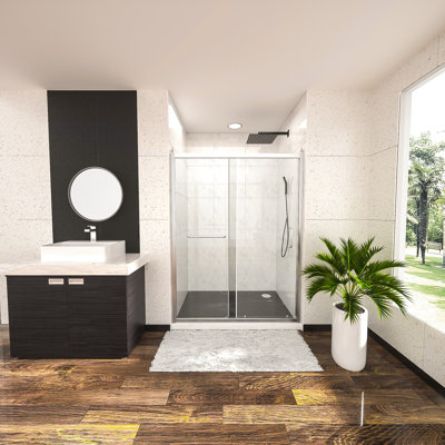 48" W x 72" H Sliding Shower Door, 1/4'' Tempered Glass, Stainless Steel Frame in Chrome