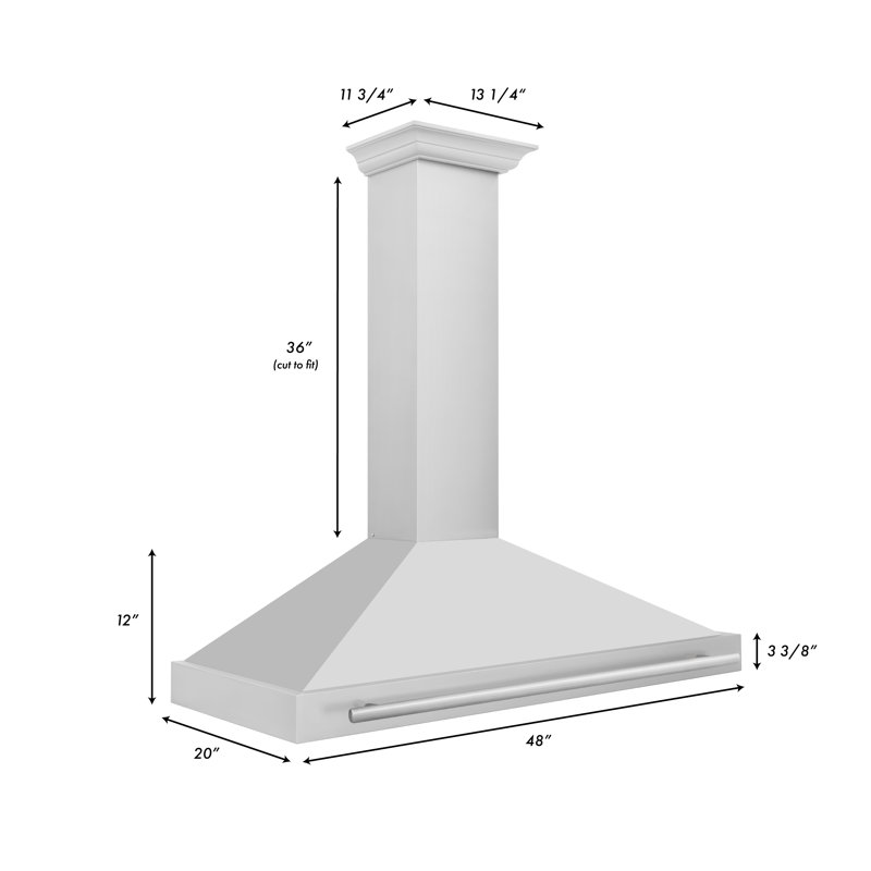48" 400 CFM Ducted Wall Mount Range Hood, Stainless Steel