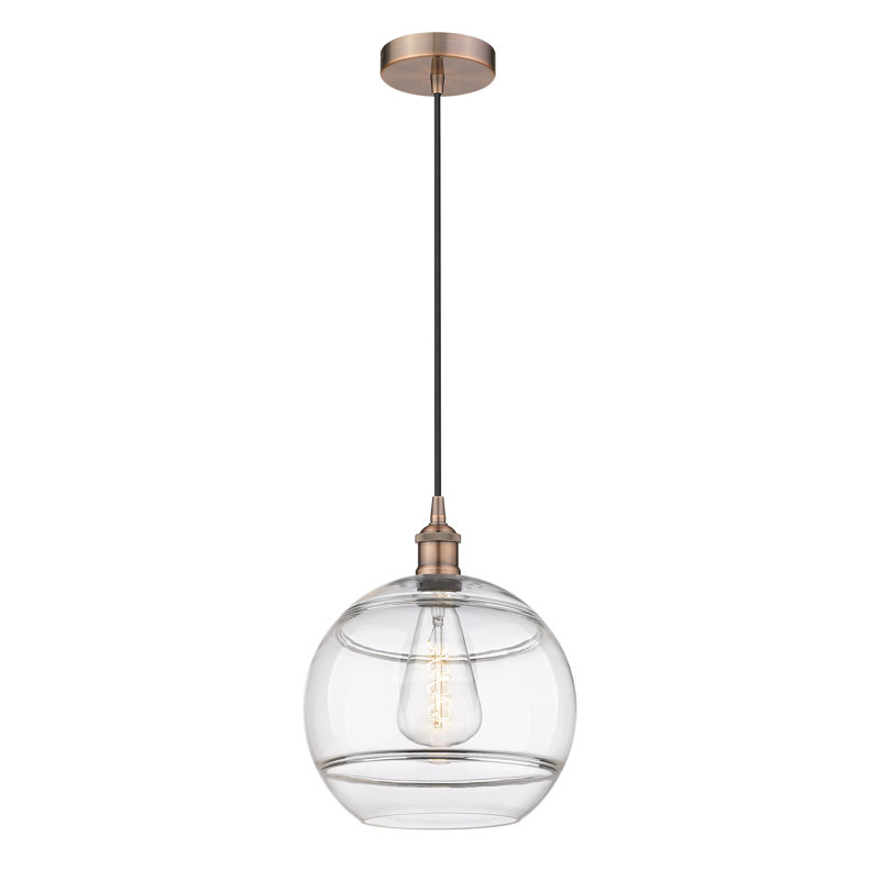 Luminaire suspendu 1 lumière Edison Bienes-616-G556, H 13,38 po x l 12 po x P 12 po, Transparent, Cuivre antique
