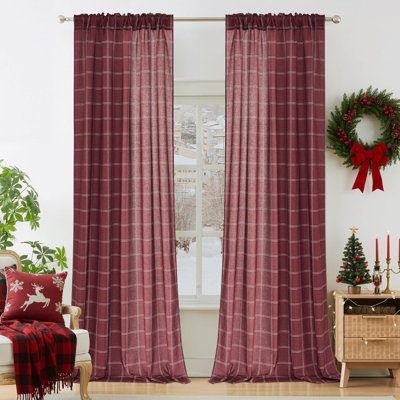 NICETOWN Linen Plaid Curtains Modern Window Panels Check Tartan Light Filtering Curtains for Living Room Bedroom, Rod Pocket Back Tab, 2 Panels