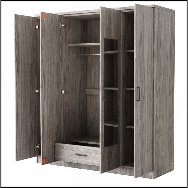 Armoire à miroir 4 portes avec tablettes, Gris