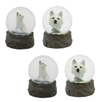 "2-PC Set" ICE ARMOR 2-PC Set 4"H Snow Wolf Glitter Snow Globe Statue Sculpture Ornament Decoration Home/Room Decor and Unique Gift Ideas for Housewarming, Holidays and Birthdays Great Collectible Addition