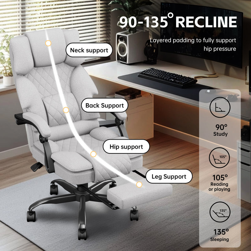 Sponge Office Chair with Headrest, Light Grey