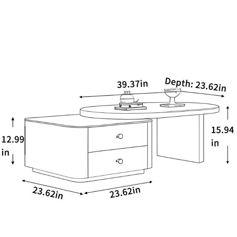 Table basse ovale rétractable, Crème, crème