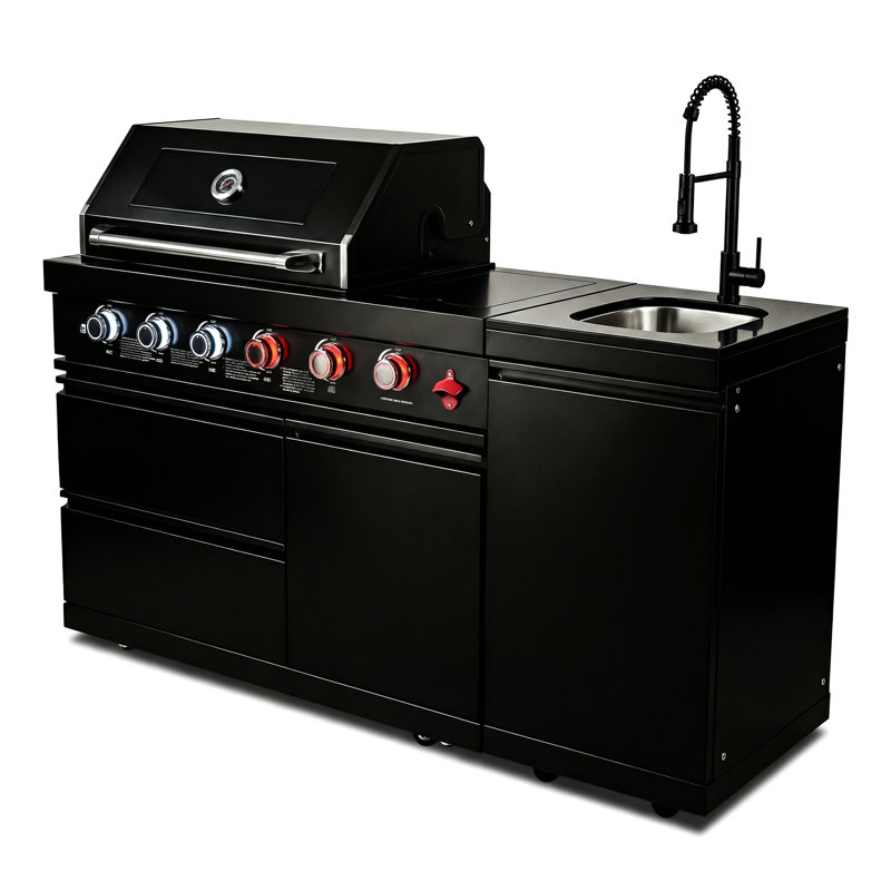 Barbecue extérieur 46 pouces 4 72000 avec brûleur latéral rond, ensemble et étagères réglables, grilles de cuisson en acier inoxydable, allumage électronique, armoires de rangement