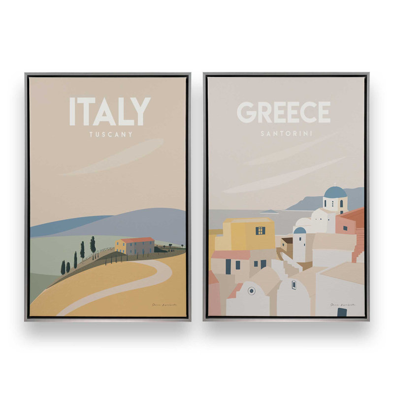 «Scenic Escapes», ensemble de 2, reproduction sur toile, Cadre flottant en chrome poli, H 18,75 po x l 12,75 po