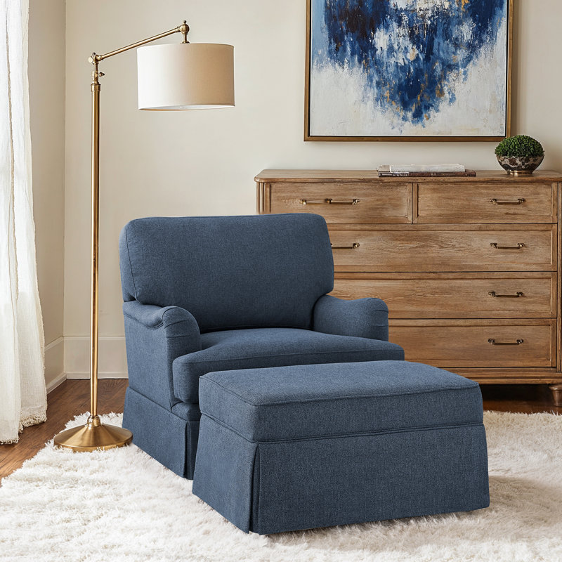 Fauteuil demi-tonneau pivotant avec repose-pieds 32,7 po, Lin bleu foncé