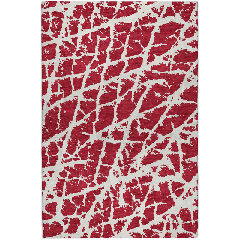 Premium Machine Washable Dream Shag ADS501 Crackle Rug, Red, 9' x 12'