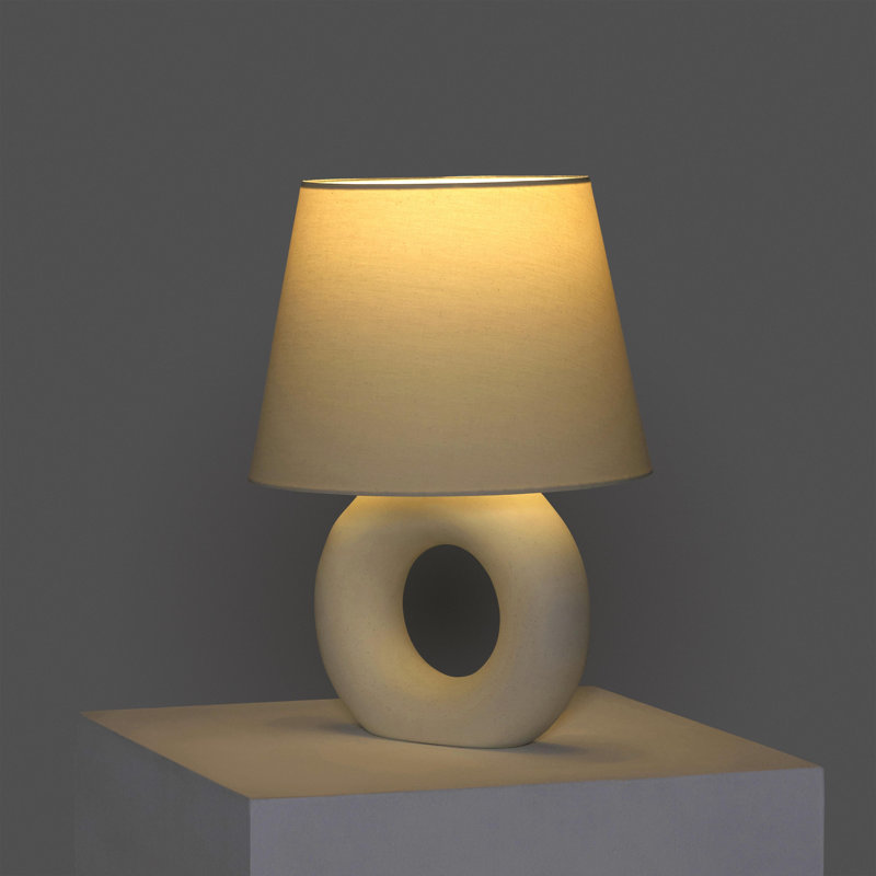 Chloe 15.5" Modern LED Table Lamp with Circular Ceramic Base and Natural Cotton Shade
