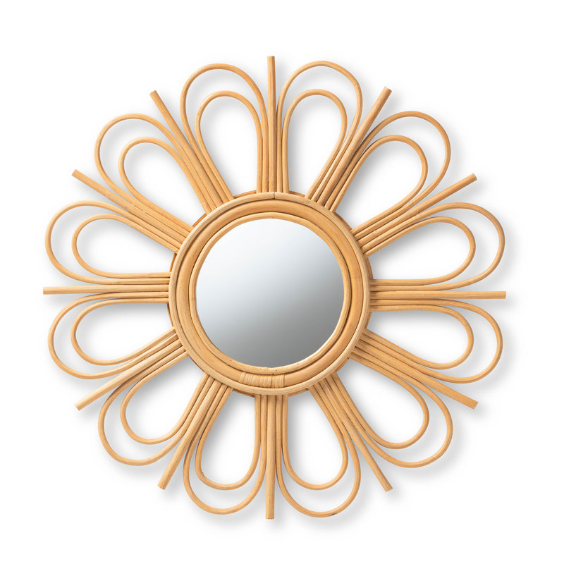 Cesarino Handmade Rattan Accent Mirror in Gold Finish,  22.80" H X 22.80" W X 1.10" D