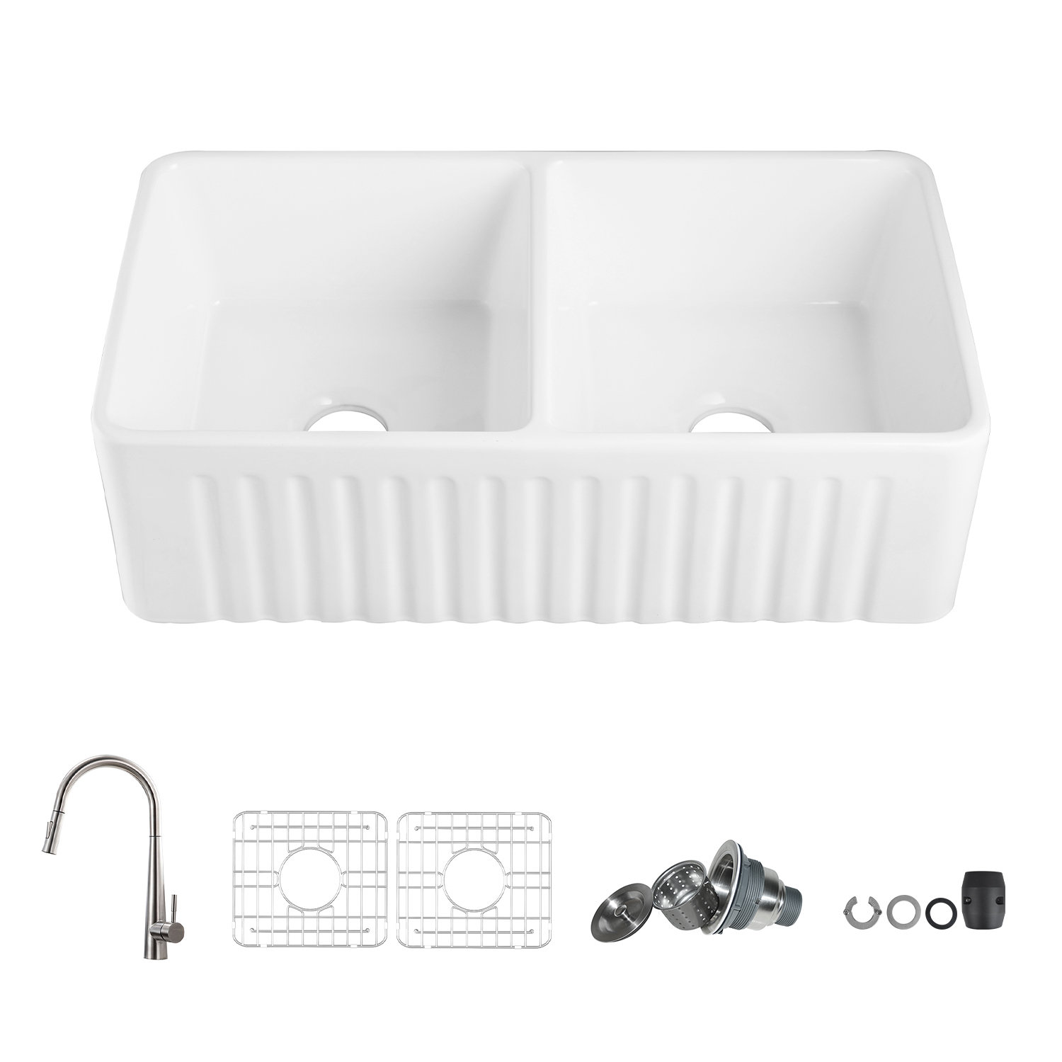 DeerValley Eclipse 33" L X 18" W Double Basin Farmhouse Kitchen Sink