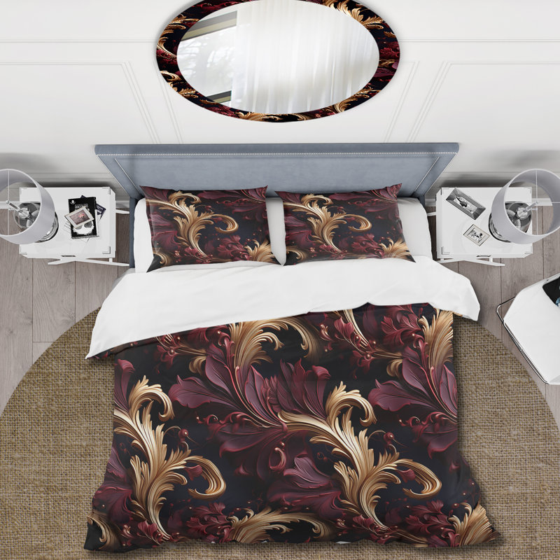 Opulent Victorian Scrollwork Victorian Pattern I Floral Duvet Cover, King Duvet Cover + 2 King Shams