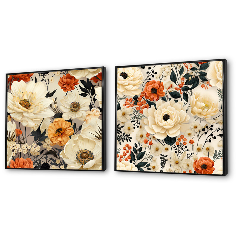Alsace - ensemble de 2 reproductions d'art sur toiles florales, Cadre noir, H 16 po x l 33 po x P 1 po