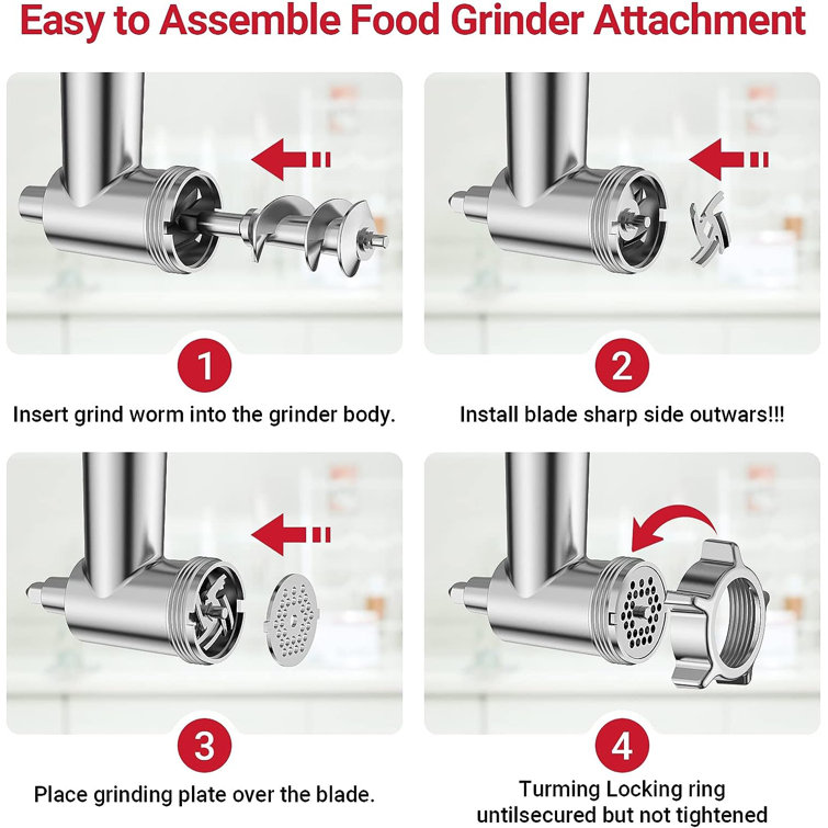 Upgraded Metal Food Meat Grinder Attachment for Kitchenaid Stand Mixer,  KitchenAid Meat Grinder Attachments Including Sausage Stuffer & 4 Grinding