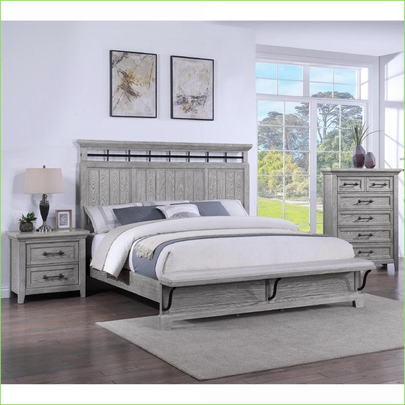 Light Gray Transitional 2-Drawer Solid Wood Nightstand for Bedroom