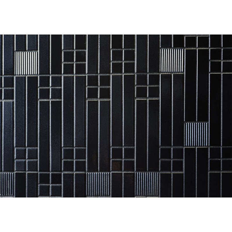 Biyusai Grid Glazed Ceramic Tile, 0.89" W x 0.89" L, Navy Blue