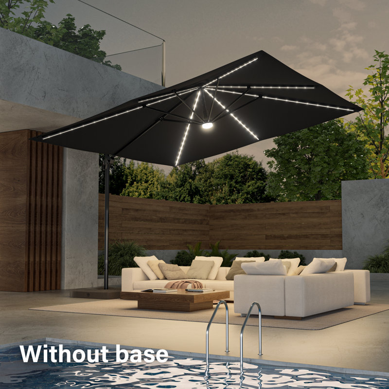 Deaundra 120'' Lighted Cantilever Umbrella, Black