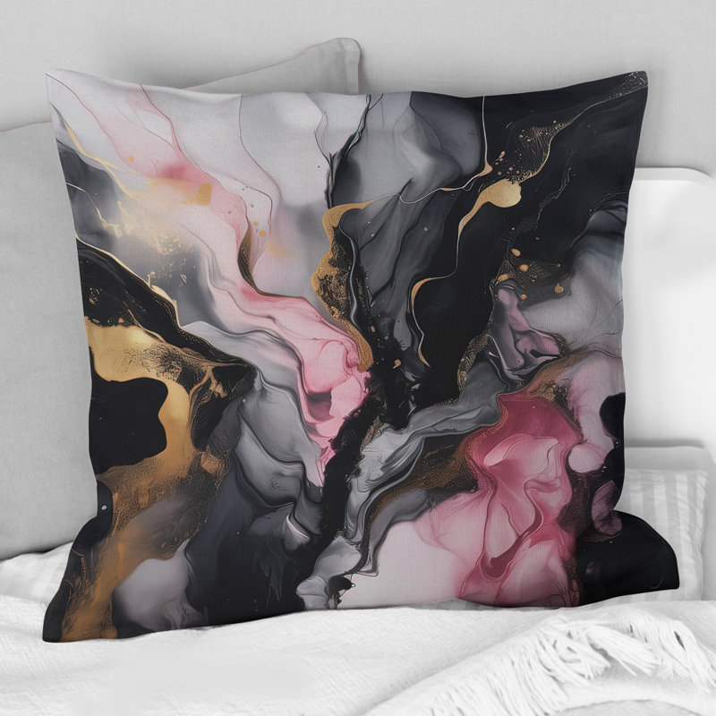 Coussin décoratif en marbre noir doré Marble Splash II