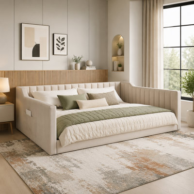 Lit de jour rembourré en velours double taille TG, beige