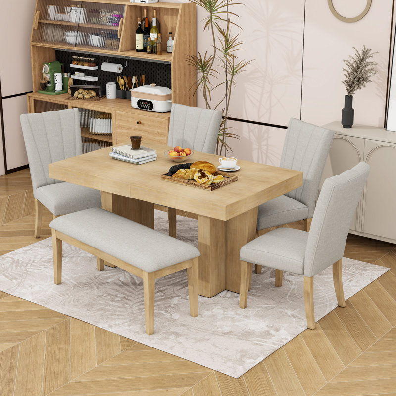 Dining Table Set with Bench and Chairs, Natural, Natural
