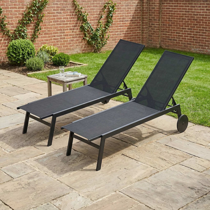 All-Weather Patio Chaise Lounge Chair, Built-In Convenient Moving Wheels & 6-Level Adjustable Backrest, Breathable Fade-Resistant Fabric Suitable For Poolside, Backyard