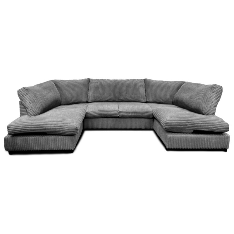 U-Shape High Back Cushion Fabric Sectional Sofa, Grey