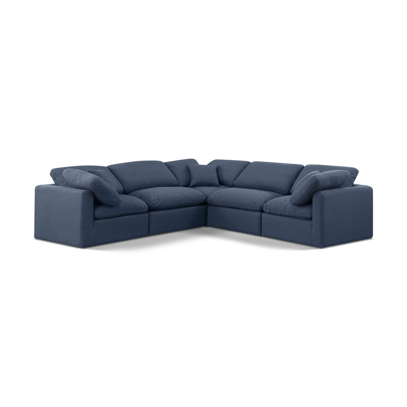 Hinami Upholstered L-Shaped Sectional Reversible, Navy Linen Textured Fabric