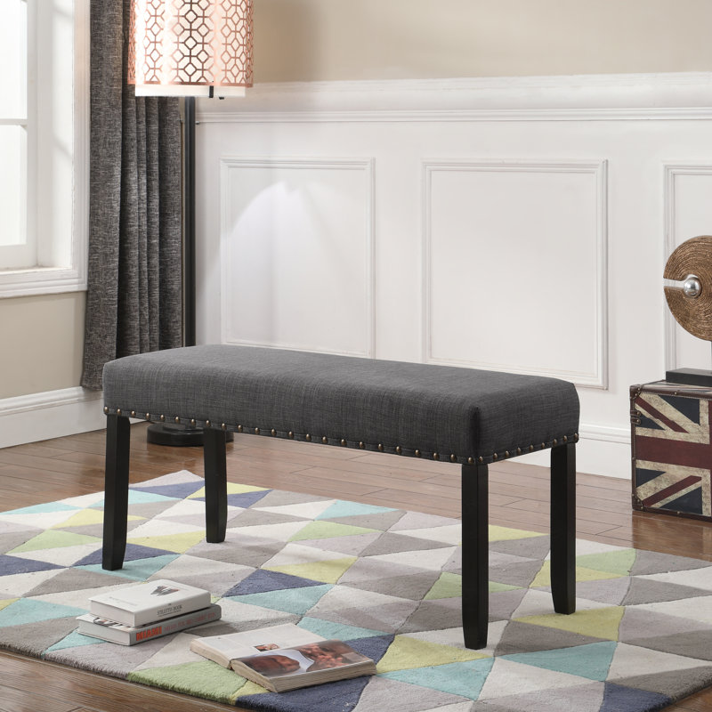 Banc de salle à manger en tissu avec garniture cloutée, Gris