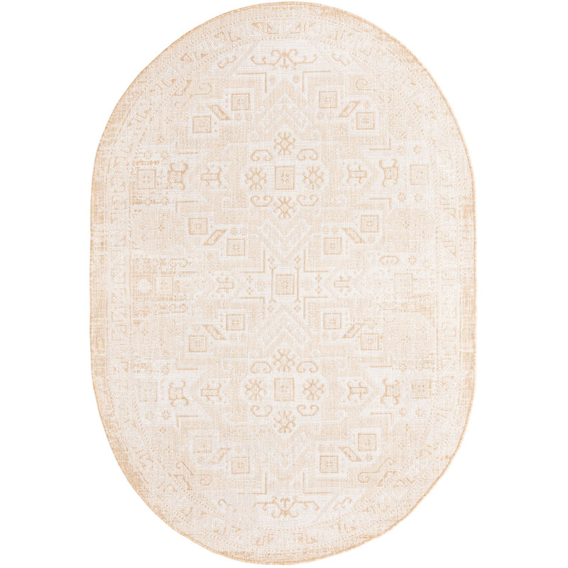 Tapis d'extérieur couleur ivoire Chand, Ovale 5 pi 3 po x 7 pi 10 po