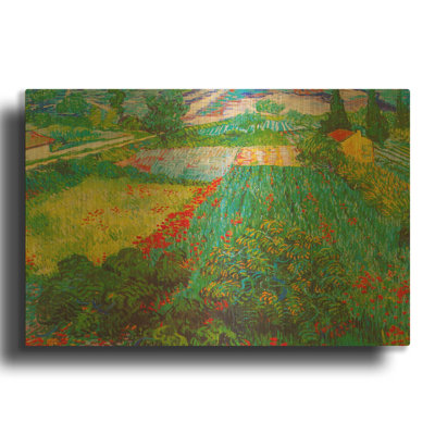 «Field With Poppies 2» par Vincent Van Gogh, art mural en métal doré, 16 po x 12 po