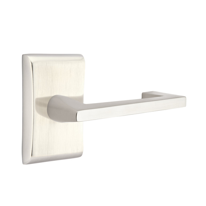 Argos Flat Privacy (Bed & Bath) Door Lever with Rectangle Rosette, Right, Satin Nickel
