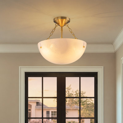 Plafonnier semi-encastré 3 lumières 14 pouces avec verre nuageux