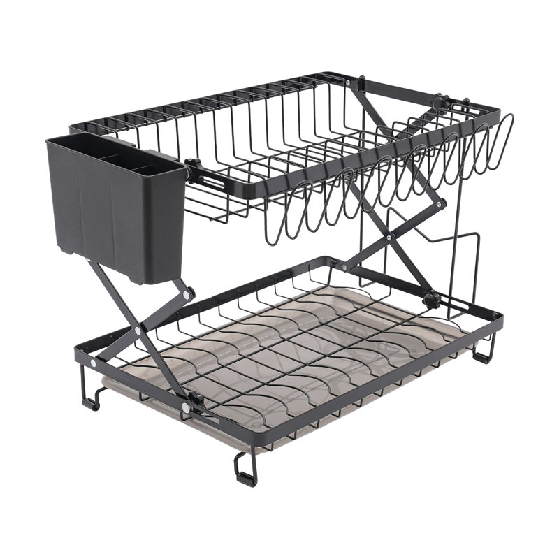 2-Tier Steel Dish Rack, Black