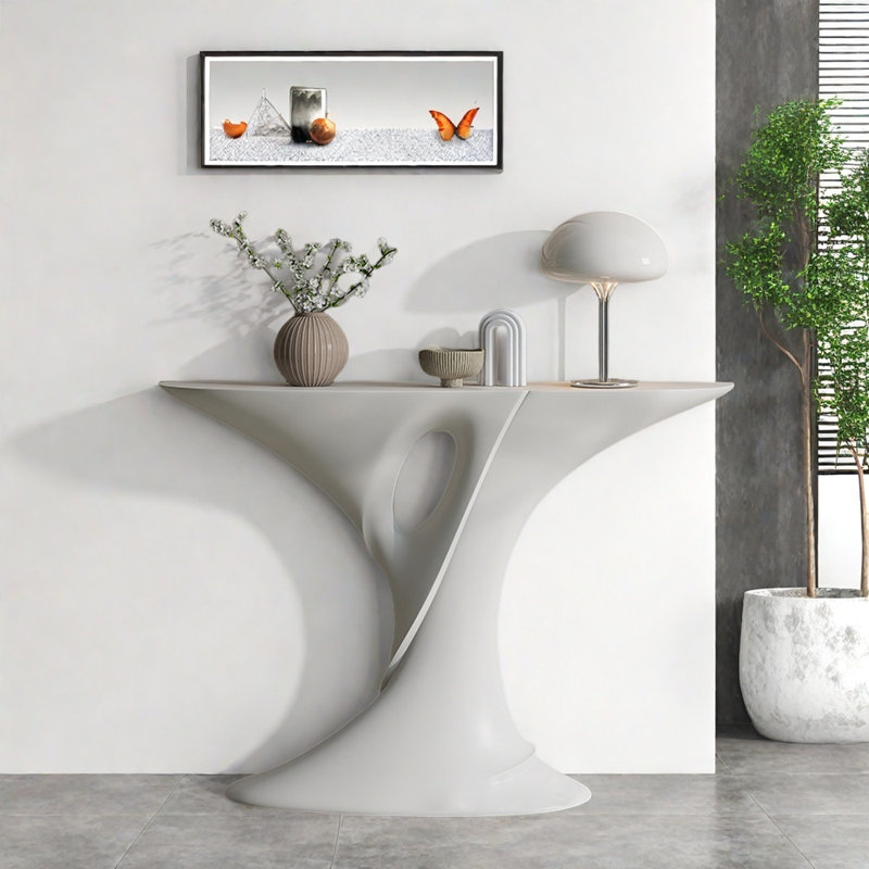 Console de style moderne de luxe semi-circulaire, Blanc, crème